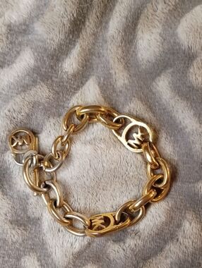 Michael Kors Two-Tone Gold Chain Bracelet with MK Logo Links